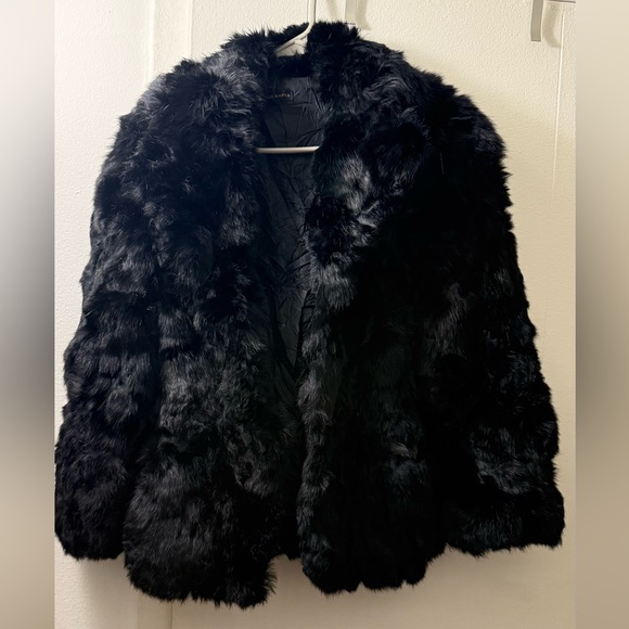 Black Rabbit Fur Jacket - Picture 1 of 7